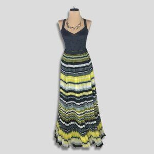 Free People Poly Organza Maxi Dress Fit & Flare Striped Pleated Multicolor sz M